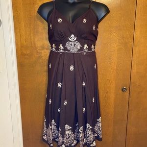 Chocolate Brown Cream Print Midi Dress